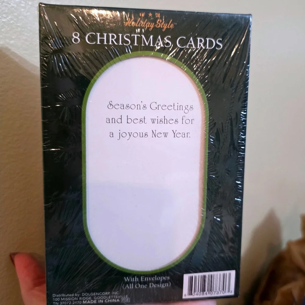 Holiday Style 8 Christmas Cards Red Glitter Ornament Boxed Set with Envelopes